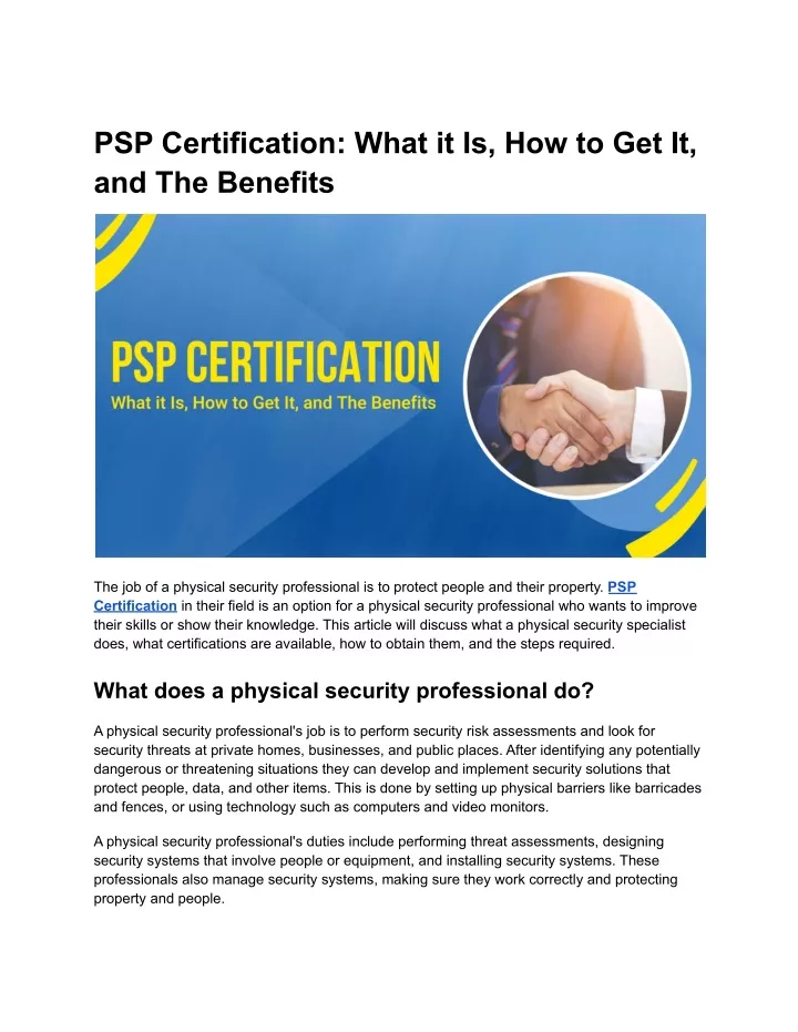 psp certification what