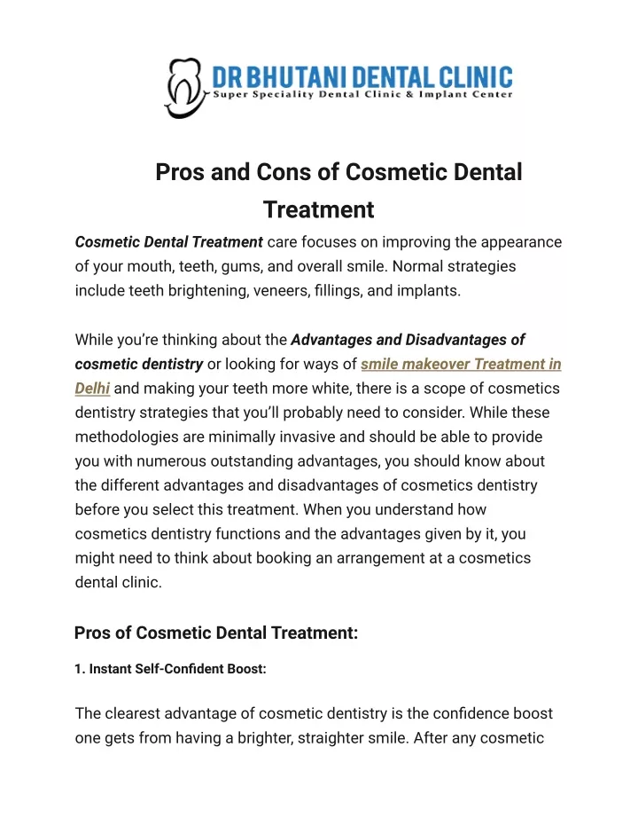 pros and cons of cosmetic dental treatment