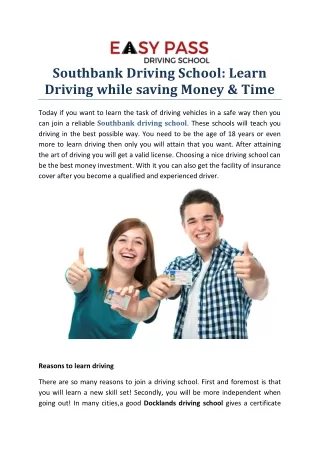 Southbank Driving School- Learn Driving while saving Money & Time