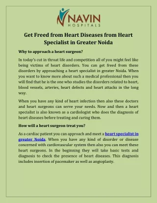 Get Freed from Heart Diseases from Heart Specialist in Greater Noida