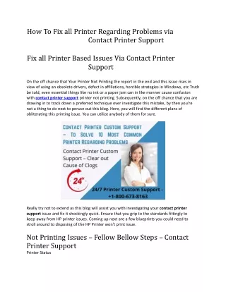 How To Fix all Printer Regarding Problems via Contact Printer Support