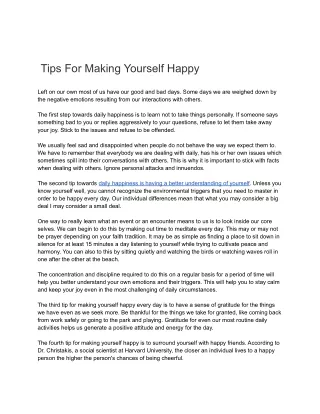 Tips For Making Yourself Happy