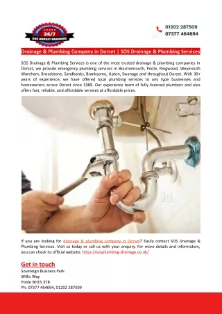 Drainage & Plumbing Company in Dorset