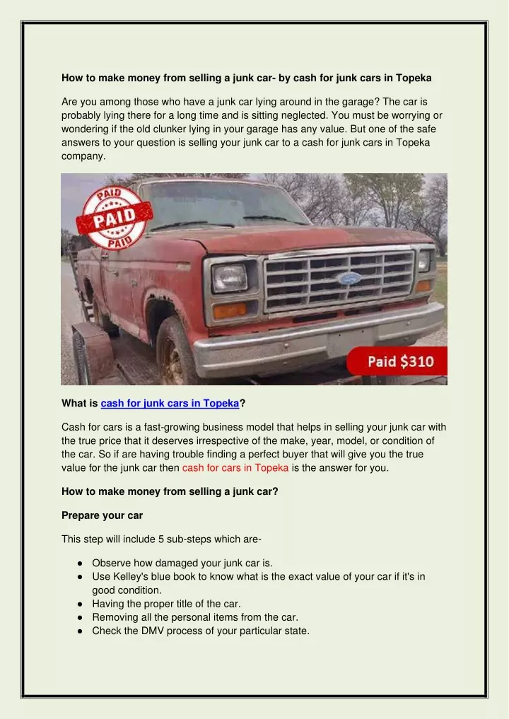 how to make money from selling a junk car by cash