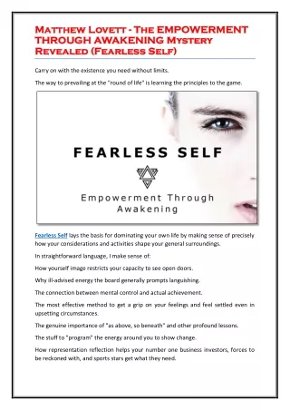 Matthew Lovett - Fearless Self The EMPOWERMENT THROUGH AWAKENING Mystery Revealed