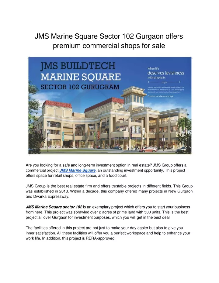 jms marine square sector 102 gurgaon offers