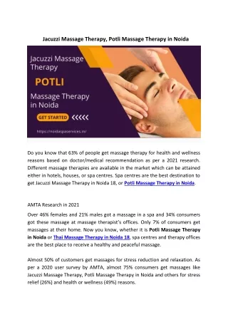 Jacuzzi Massage Therapy, Potli Massage Therapy in Noida