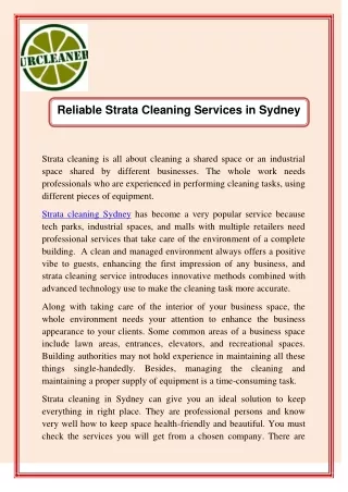 Reliable Strata Cleaning Services in Sydney