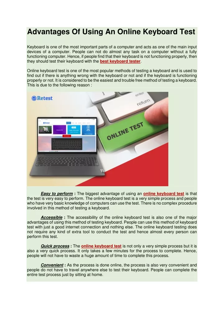 advantages of using an online keyboard test