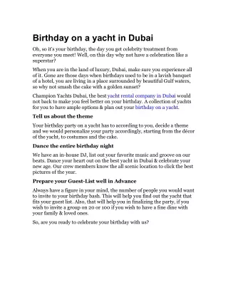 Birthday on a yacht in Dubai