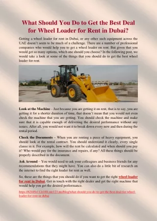 What Should You Do to Get the Best Deal for Wheel Loader for Rent in Dubai?