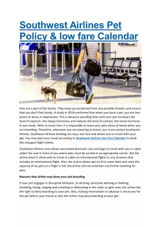 southwest airlines pet policy low fare calendar