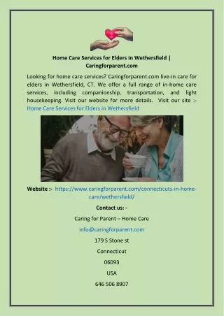 Home Care Services for Elders in Wethersfield  Caringforparent