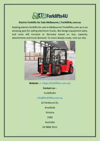 Electric Forklifts For Sale Melbourne  Forklift4u.com