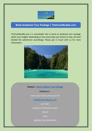 Book Andaman Tour Package  Thetravelbuddy