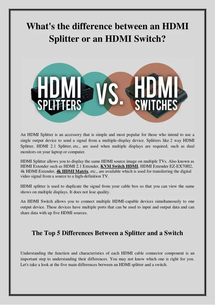 what s the difference between an hdmi splitter