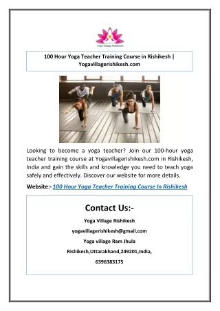 100 Hour Yoga Teacher Training Course in Rishikesh | Yogavillagerishikesh.com