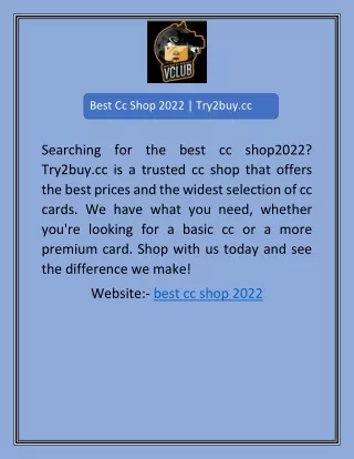 Best Cc Shop 2022 | Try2buy.cc