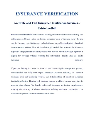 Insurance Verification and Authorization Process | Patriotmedbill
