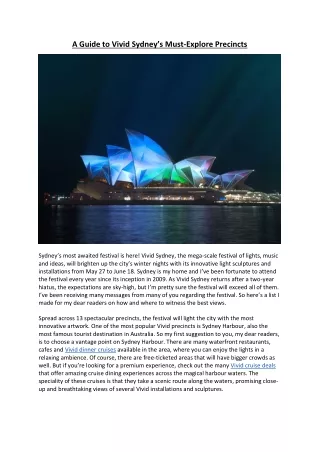 A Guide to Vivid Sydney Must explore Precincts
