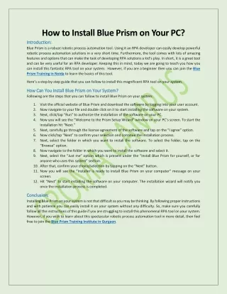 how to install blue prism on your pc introduction