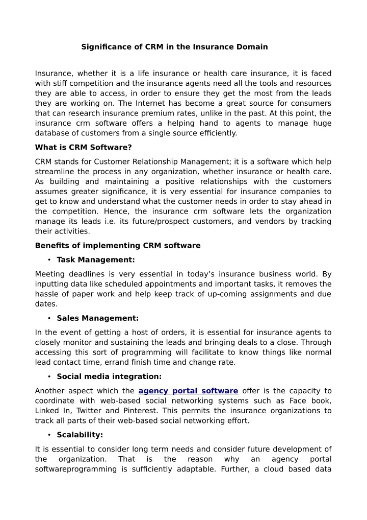 significance of crm in the insurance domain