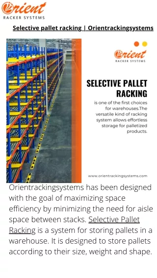 Selective pallet racking | Orientrackingsystems