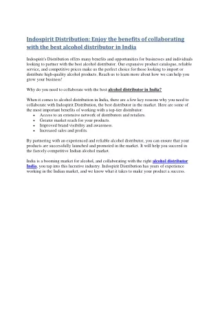 indospirit distribution enjoy the benefits