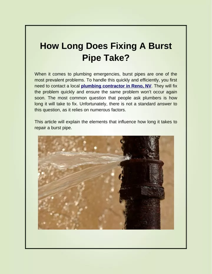 how long does fixing a burst pipe take