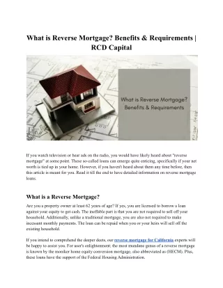 What is Reverse Mortgage? Benefits & Requirement | RCD Capital