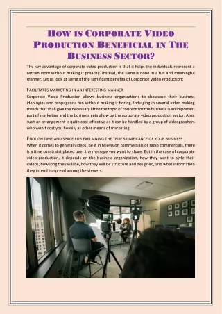 How is Corporate Video Production Beneficial in The Business Sector