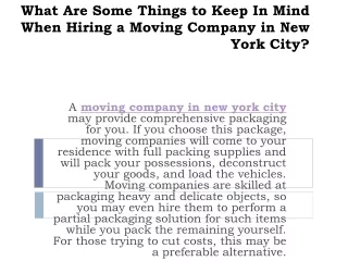 what are some things to keep in mind when hiring a moving company in new york city