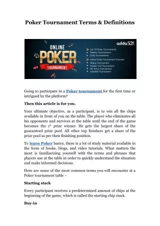 Poker Tournament Terms & Definitions
