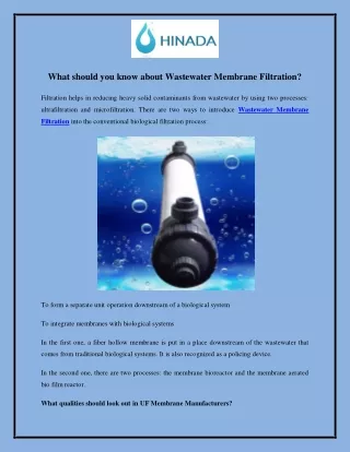 What should you know about Wastewater Membrane Filtration