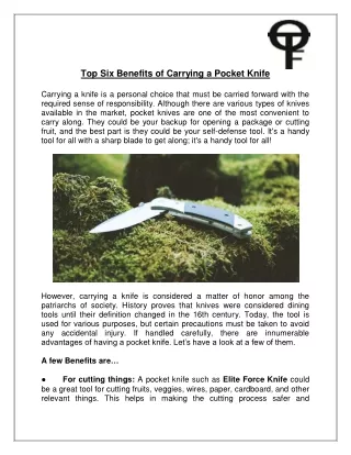Top Six Benefits of Carrying a Pocket Knife