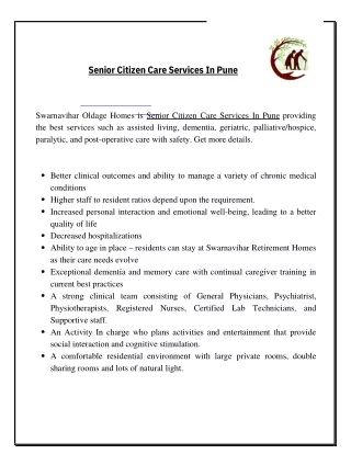 Senior Citizen Care Services In Pune