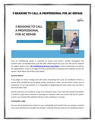 3 Reasons to Call a Professional for AC Repair