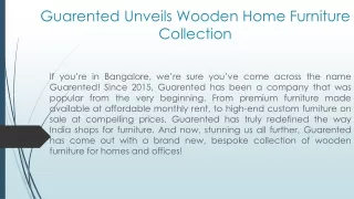 Guarented Unveils Wooden Home Furniture Collection