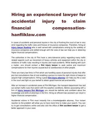Hiring an experienced lawyer for accidental injury to claim financial compensation-hanfliklaw.com