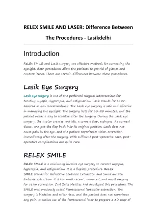 RELEX SMILE AND LASER: Difference Between The Procedures - Lasikdelhi