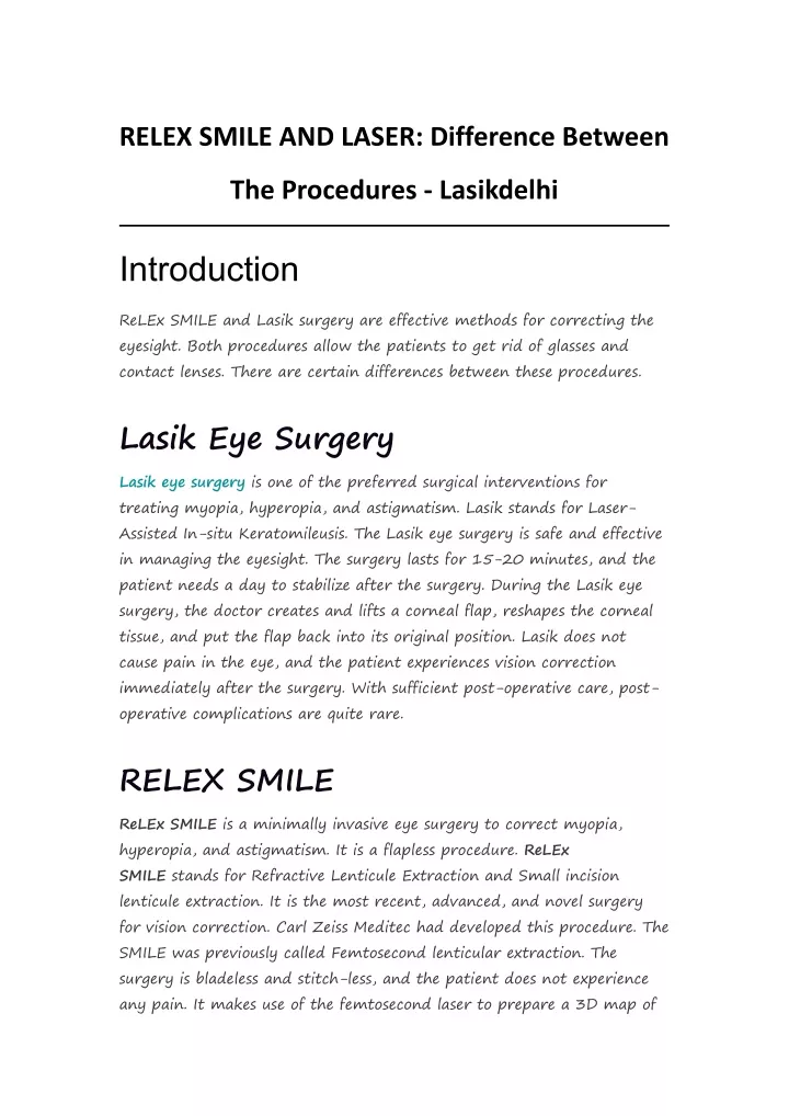 relex smile and laser difference between