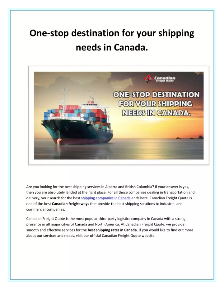 one stop destination for your shipping needs