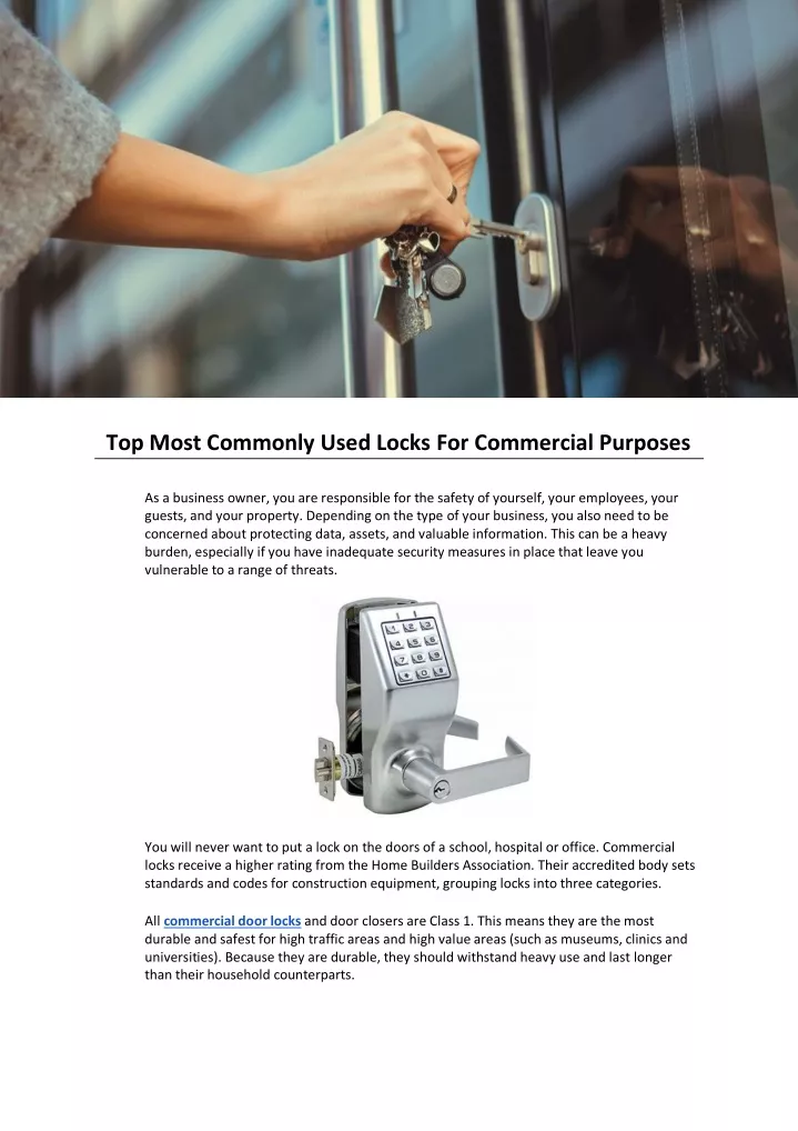 top most commonly used locks for commercial