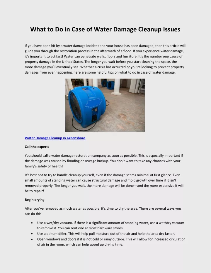 what to do in case of water damage cleanup issues