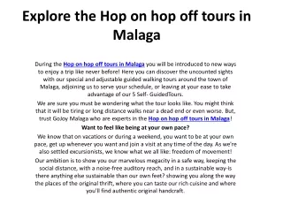 Explore the Hop on hop off tours in Malaga