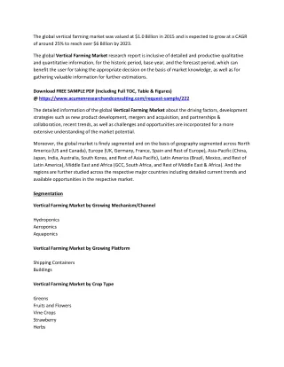 the global vertical farming market was valued
