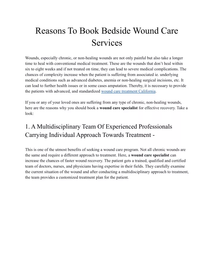 reasons to book bedside wound care services