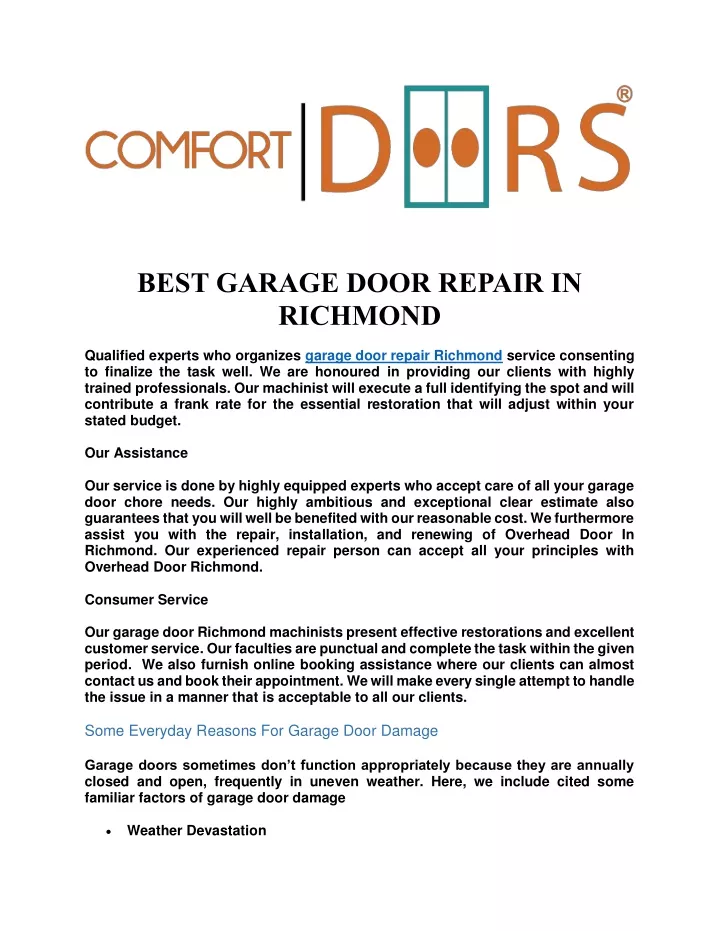 best garage door repair in richmond