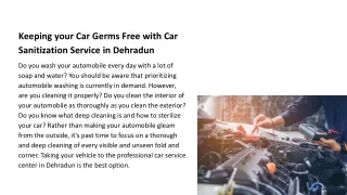 Keeping your Car Germs Free with Car Sanitization Service in Dehradun