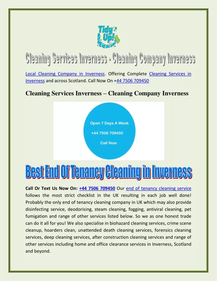 local cleaning company in inverness offering